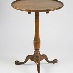 American Queen Anne Tiger Maple Dish Top Candlestand, circa 1800