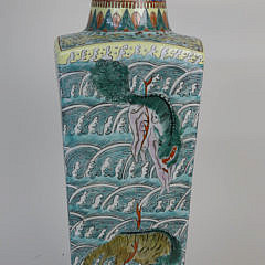 Chinese Famille Verde Paneled Vase