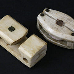 Antique Whale Ivory Snatch Block and Whalebone Single Block