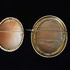 Two Antique Oval Cameo Brooches with Gold Surround