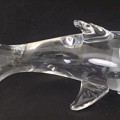 Signed Steuben Clear Crystal Breaching Dolphin Figurine Paperweight