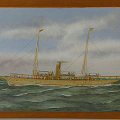 Thomas Willis Oil and Silk Embroidery on Canvas “Portrait of a Steam Sail Vessel”