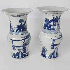 Pair of Chinese Blue and White Baluster Form Vases