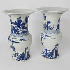 Pair of Chinese Blue and White Baluster Form Vases