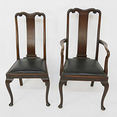 Set of Six Queen Anne Style Oak Dining Chairs