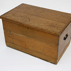 1930s Pine Hinge Top Trunk with Applied Iron Carrying Handles