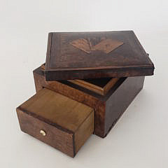 19th Century Burlwood Inlaid Playing Card and Game Storage Box