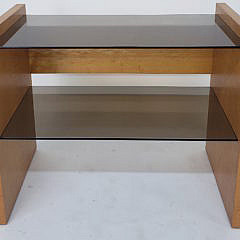 Tiger Maple and Glass Two Tier Console Table