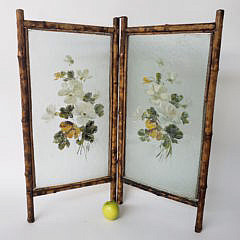 Diminutive Vintage Bamboo and Glass Folding Screen Room Divider