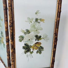 Diminutive Vintage Bamboo and Glass Folding Screen Room Divider