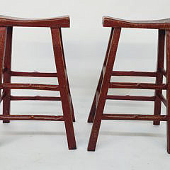 Pair of Vintage Chinese Red Painted Counter Top Barstools