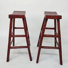 Pair of Vintage Chinese Red Painted Counter Top Barstools