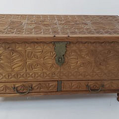 Vintage Anglo Indian Carved and Dovetailed Cedar Storage Trunk