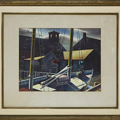 Sandor Bernath Watercolor on Paper “Docked Sailboat”