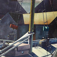 Sandor Bernath Watercolor on Paper “Docked Sailboat”