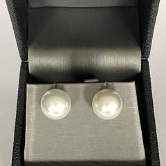 Fine Pair of 13mm White South Sea Pearl Earrings, 14k Gold