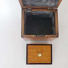 British Shell Inlaid Single Compartment Square Tea Caddy, 19th Century