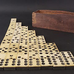 French Exhibition Double Six Antique Whalebone and Ebony Dominoes