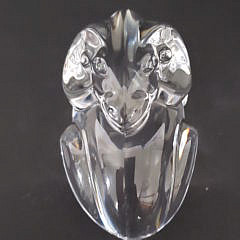 Vintage Signed Steuben Clear Crystal Figural Ram Hand Cooler Paperweight