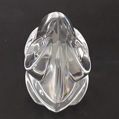 Vintage Signed Steuben Clear Crystal Figural Ram Hand Cooler Paperweight