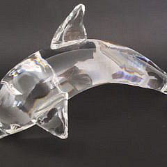 Vintage Signed Steuben Clear Crystal Breaching Dolphin Figurine