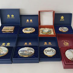Collection of Eight Covered Nautical Decor Enamel Boxes