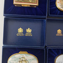 Collection of Eight Covered Nautical Decor Enamel Boxes