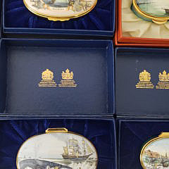 Collection of Eight Covered Nautical Decor Enamel Boxes