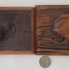 Pair of Vintage Folk Hand Art Carved Pine Whale Plaques