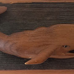 Pair of Vintage Folk Hand Art Carved Pine Whale Plaques