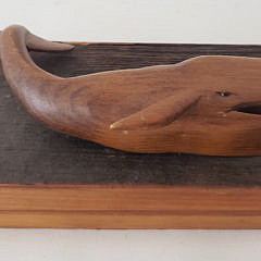 Pair of Vintage Folk Hand Art Carved Pine Whale Plaques