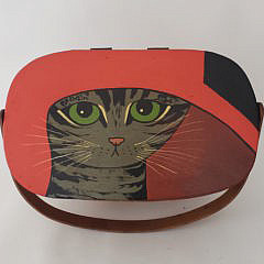 Vintage Maggie Meredith Nantucket Hand Painted Cat in a Hat Woven Picnic Basket