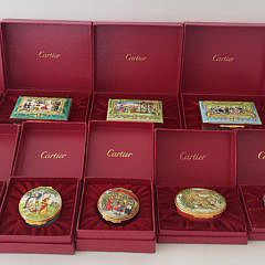 Collection of 10 Bilston and Battersea Covered Enamel Boxes