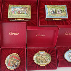 Collection of 10 Bilston and Battersea Covered Enamel Boxes