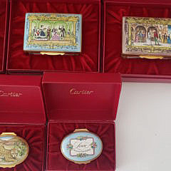 Collection of 10 Bilston and Battersea Covered Enamel Boxes