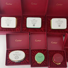 Collection of 10 Bilston and Battersea Covered Enamel Boxes