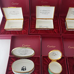 Collection of 10 Bilston and Battersea Covered Enamel Boxes