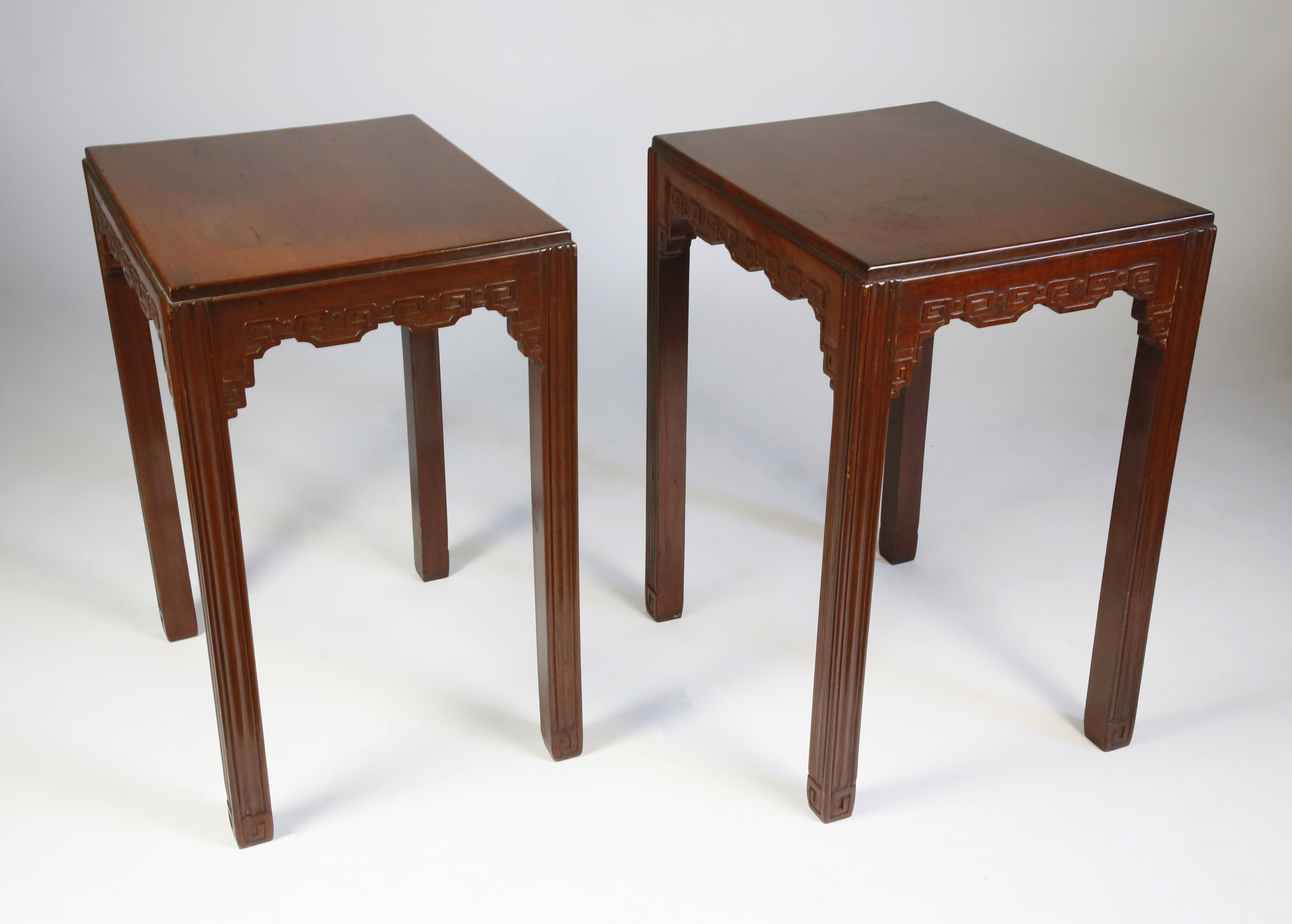 Pair of Antique Chinese Carved Teakwood Side Tables Pair of Antique