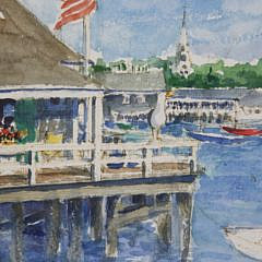 Barbara Kauffmann-Locke Watercolor on Paper “Nantucket Wharf Cottage”