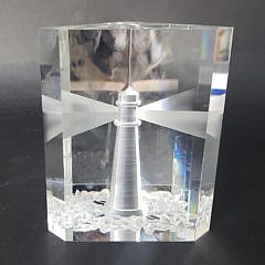 Signed Steuben Clear Crystal, “Beacon of Light”, Lighthouse Sculpture