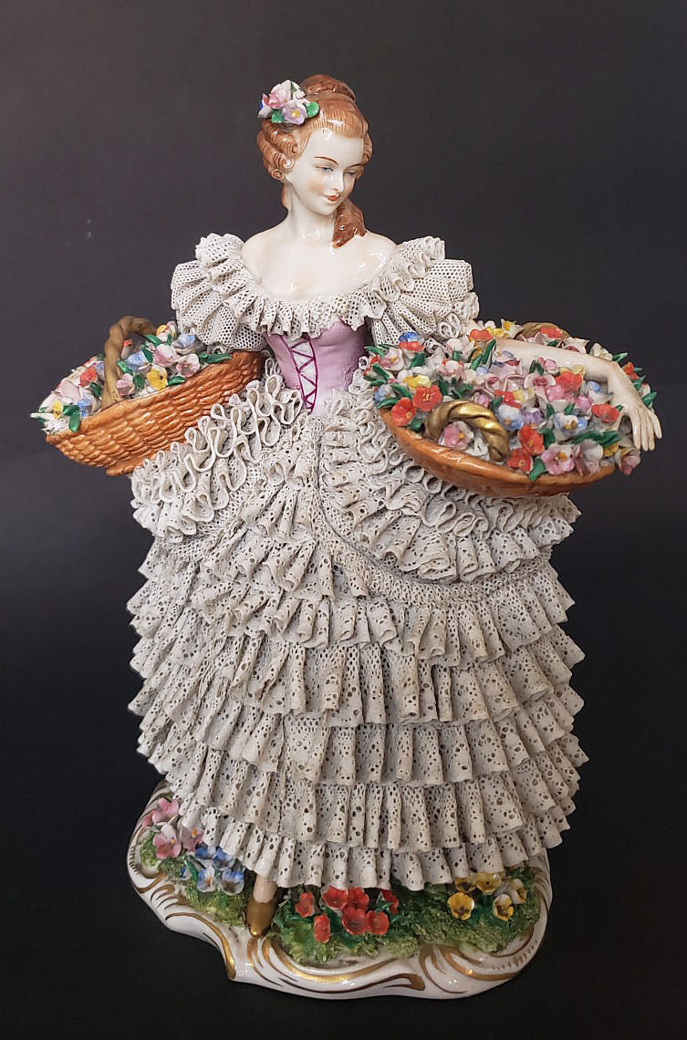 19th Century Dresden Porcelain Figure of A Flower Lady