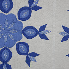 Blue and White Calico “Snow Flake” Pattern Applique Quilt