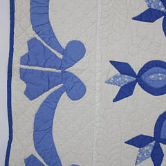 Blue and White Calico “Snow Flake” Pattern Applique Quilt