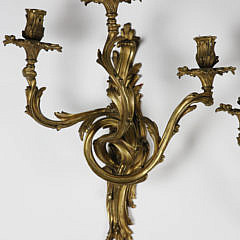 Pair of French Bronze Three-Light Ormolu Sconces