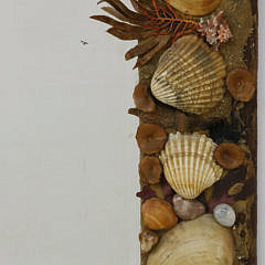 Shell Encrusted Mirror with Cut Leather Foliage and Tumbled Stones