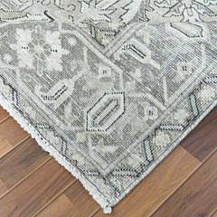 Vintage Stone Washed Grey Persian Heriz Wool Carpet