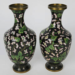 Pair of Cherry Blossom Cloisonne Vases