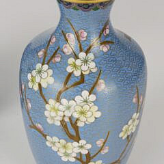 Pair of Cloisonne Vases Decorated with Cherry Blossoms and Birds