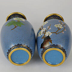 Pair of Cloisonne Vases Decorated with Cherry Blossoms and Birds