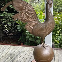 Folk Art Hammered Copper Rooster Weathervane on Cherry Base